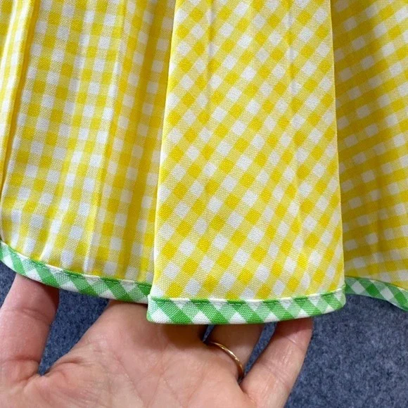 Youngsport Vintage Girls 3T Yellow Gingham Pleated Dress Oversized Bib Collar - Picture 4 of 9
